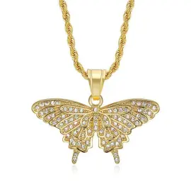 Wholesale Hip Hop Butterfly Pendant Necklace | Stainless Steel Gold Plated CZ Moth Style Bulk Supplier & Factory Price - Jewelryto