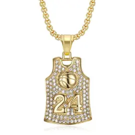 Wholesale Hip Hop Kobe #24 Jersey Pendant Necklace | Stainless Steel Gold Plated CZ Basketball Bulk Supplier & Factory Price - Jewelryto
