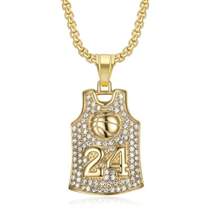 Wholesale Hip Hop Kobe #24 Jersey Pendant Necklace | Stainless Steel Gold Plated CZ Basketball Bulk Supplier & Factory Price