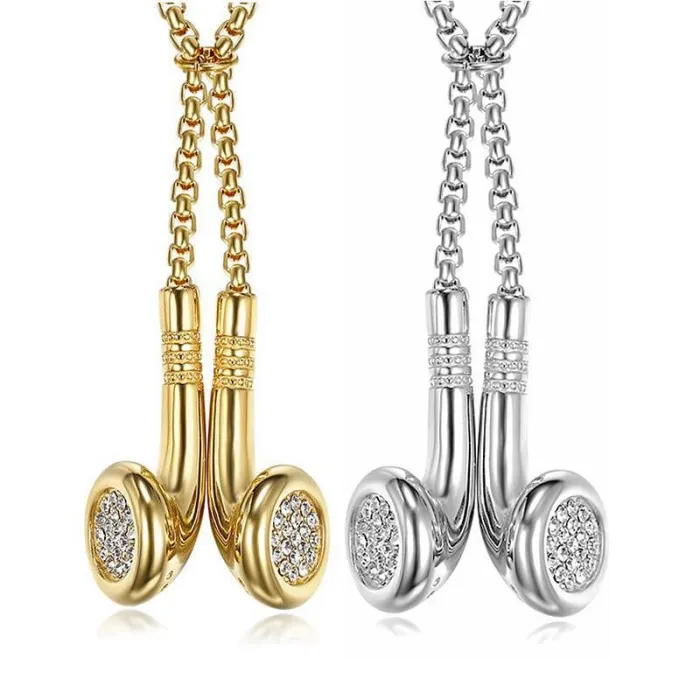 Wholesale Hip Hop Headphone Pendant Necklace | Stainless Steel Gold Plated CZ Couples Bulk Supplier & Factory Price
