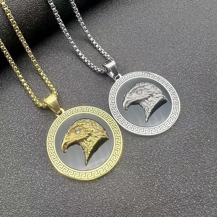 Wholesale Hip Hop Eagle Head Pendant Necklace | Stainless Steel Gold Plated CZ Bulk Supplier & Factory Price