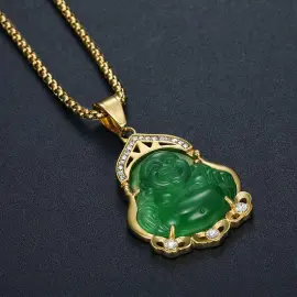 Wholesale Laughing Buddha Pendant Necklace | Stainless Steel Gold Plated CZ Resin Jade Bulk Supplier & Factory Price - Jewelryto