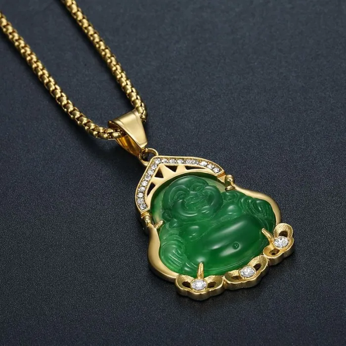 Wholesale Laughing Buddha Pendant Necklace | Stainless Steel Gold Plated CZ Resin Jade Bulk Supplier & Factory Price