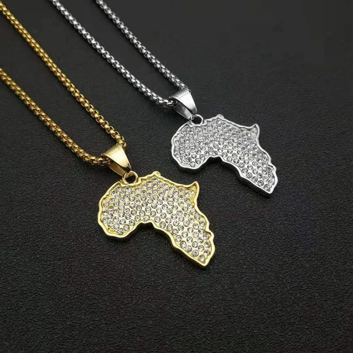 Wholesale Hip Hop Africa Map Pendant Necklace | 316 Stainless Steel Gold Plated CZ Bulk Supplier & Factory Price