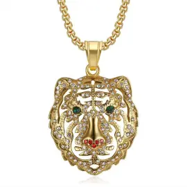 Wholesale Hip Hop Tiger Head Pendant Necklace | Stainless Steel Gold Plated Multi-Color CZ Bulk Supplier & Factory Price - Jewelryto