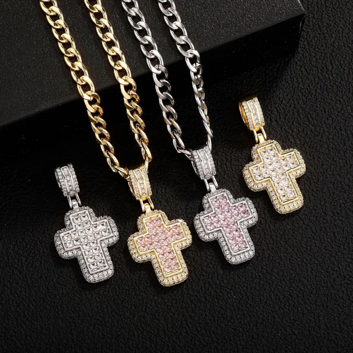 Wholesale Hip Hop Cross Pendant Necklace | Gold Plated Metal Choker Women's Bulk Supplier & Factory Price
