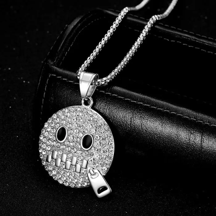 Wholesale "Shut Up" Emoji Pendant – Bulk Gold-Plated Stainless Steel Hip Hop Necklace with CZ at Factory Price
