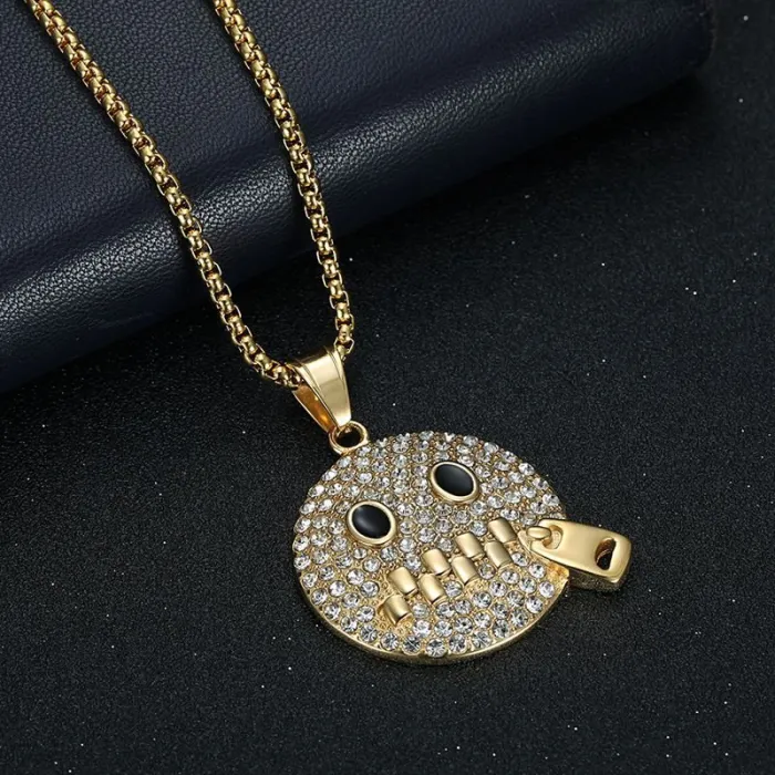 Wholesale "Shut Up" Emoji Pendant – Bulk Gold-Plated Stainless Steel Hip Hop Necklace with CZ at Factory Price