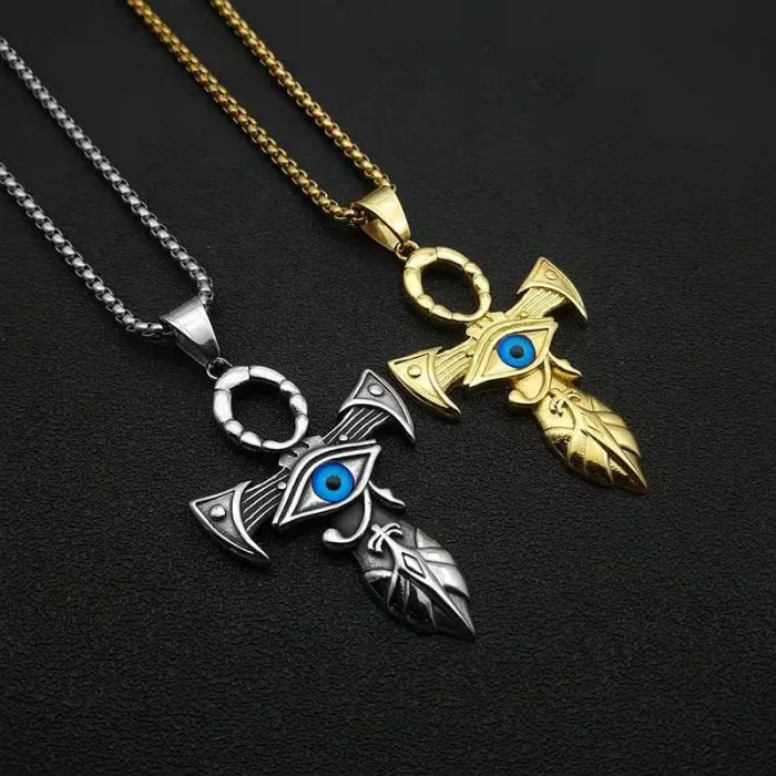 Wholesale Eye of Horus Pendant – Bulk Titanium Steel Cross Necklace for Men in Egyptian Streetwear Style at Factory Price