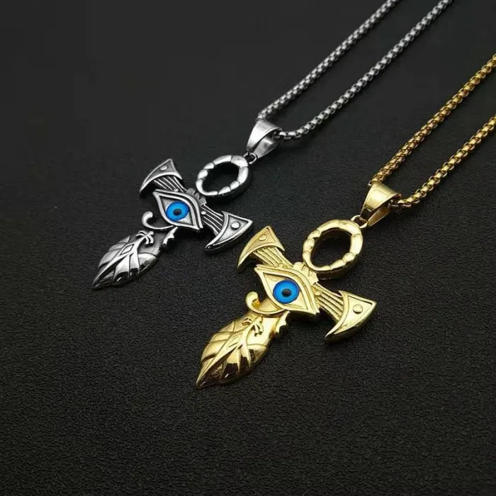 Wholesale Eye of Horus Pendant – Bulk Titanium Steel Cross Necklace for Men in Egyptian Streetwear Style at Factory Price