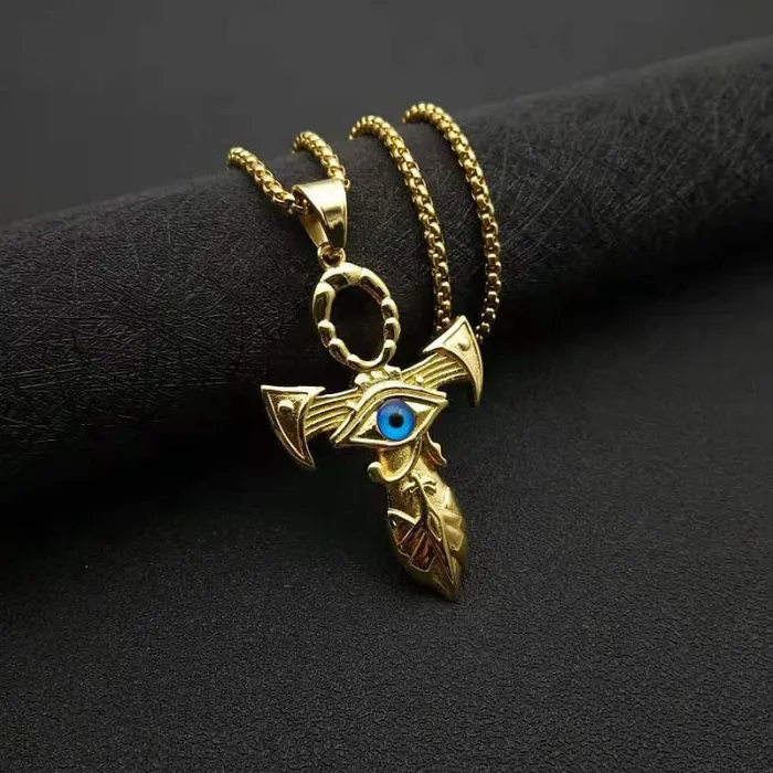 Wholesale Eye of Horus Pendant – Bulk Titanium Steel Cross Necklace for Men in Egyptian Streetwear Style at Factory Price
