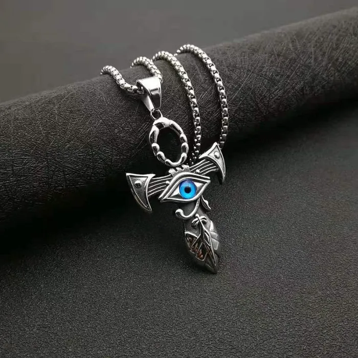Wholesale Eye of Horus Pendant – Bulk Titanium Steel Cross Necklace for Men in Egyptian Streetwear Style at Factory Price