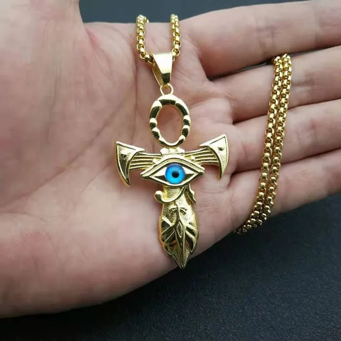 Wholesale Eye of Horus Pendant – Bulk Titanium Steel Cross Necklace for Men in Egyptian Streetwear Style at Factory Price