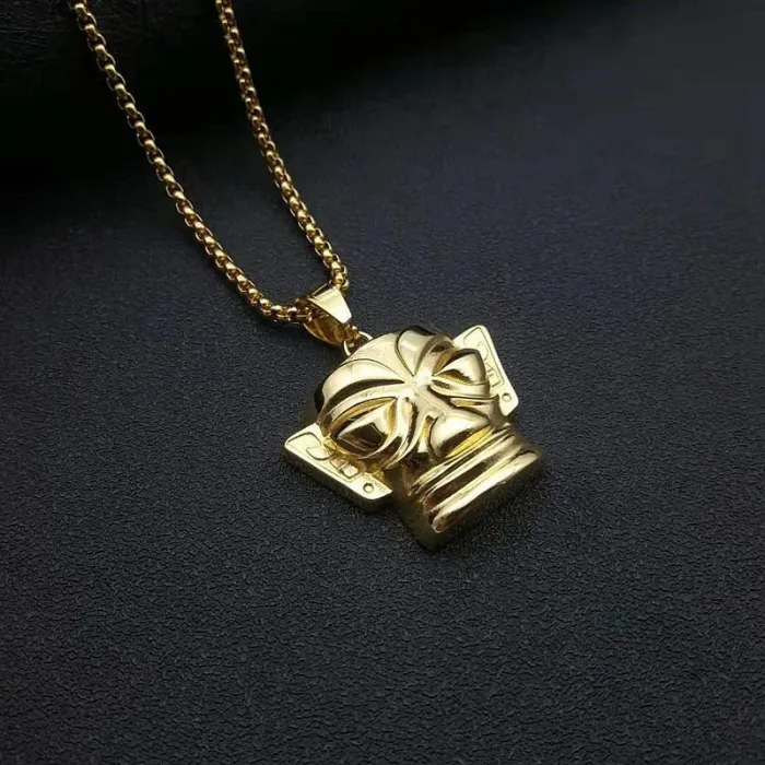 Wholesale Golden Mask Pendant – Bulk Vacuum Gold-Plated Stainless Steel Hip Hop Necklace with Tribal Style at Factory Price