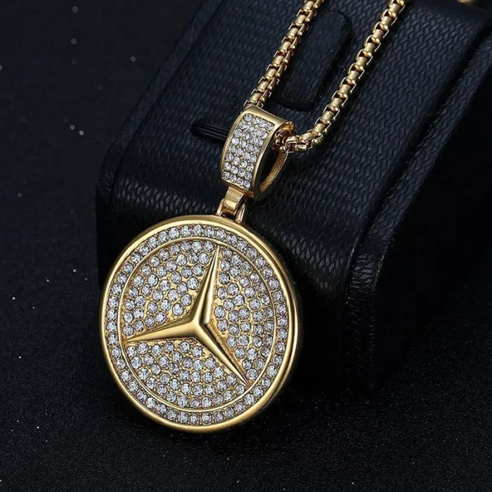 Wholesale Car Logo Pendant Necklace – Bulk Gold-Plated Stainless Steel Hip Hop Jewelry with CZ for Clubs at Factory Price