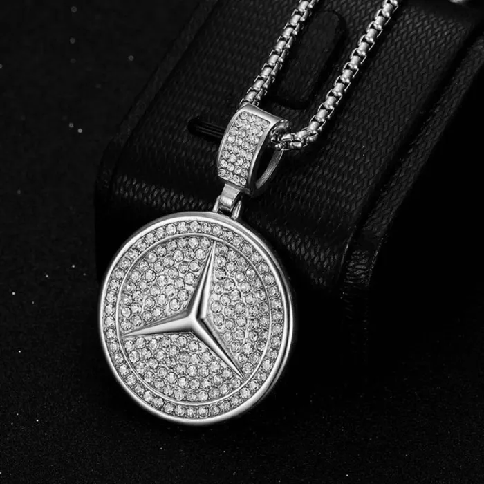 Wholesale Car Logo Pendant Necklace – Bulk Gold-Plated Stainless Steel Hip Hop Jewelry with CZ for Clubs at Factory Price