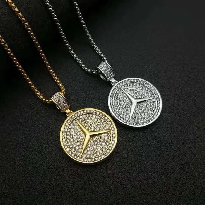Wholesale Car Logo Pendant Necklace – Bulk Gold-Plated Stainless Steel Hip Hop Jewelry with CZ for Clubs at Factory Price