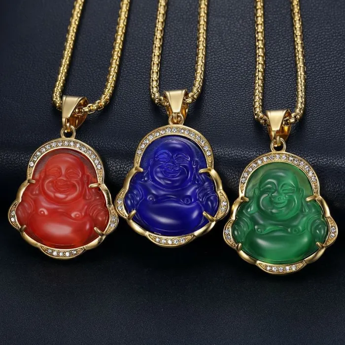 Wholesale Maitreya Buddha Pendant – Bulk Gold-Plated Stainless Steel Necklace with Cat’s Eye Chalcedony at Factory Price