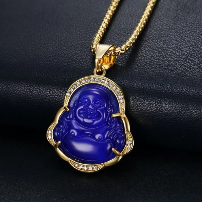 Wholesale Maitreya Buddha Pendant – Bulk Gold-Plated Stainless Steel Necklace with Cat’s Eye Chalcedony at Factory Price