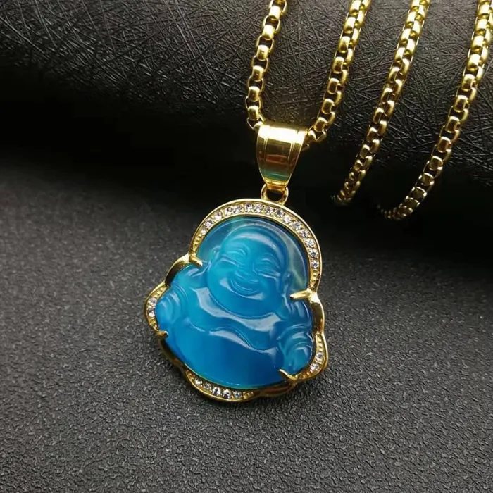 Wholesale Maitreya Buddha Pendant – Bulk Gold-Plated Stainless Steel Necklace with Cat’s Eye Chalcedony at Factory Price