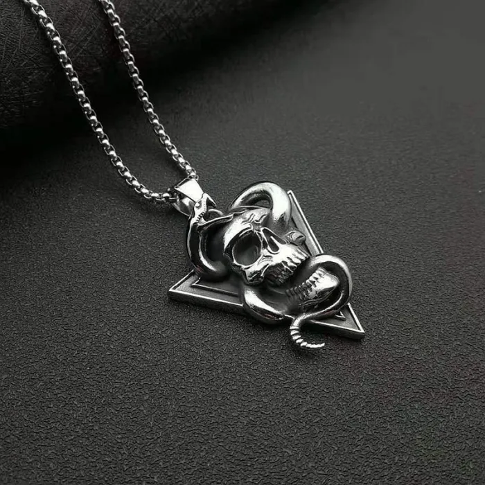 Wholesale Skull and Snake Pendant – Bulk Polished Titanium Steel Punk Necklace for Men at Factory Price