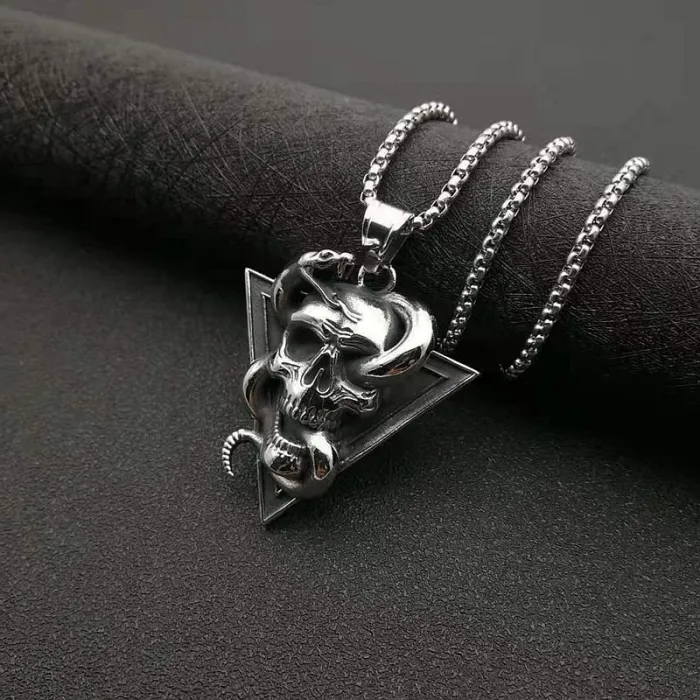 Wholesale Skull and Snake Pendant – Bulk Polished Titanium Steel Punk Necklace for Men at Factory Price