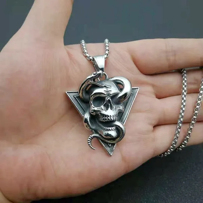 Wholesale Skull and Snake Pendant – Bulk Polished Titanium Steel Punk Necklace for Men at Factory Price