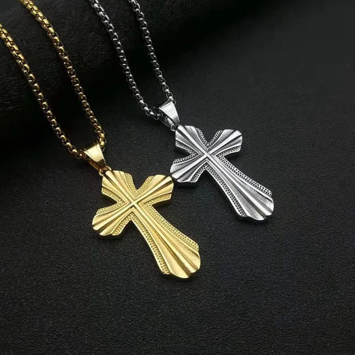 Wholesale Cross Pendant Necklace – Bulk Titanium Steel Gothic Punk Religious Jewelry for Men at Factory Price