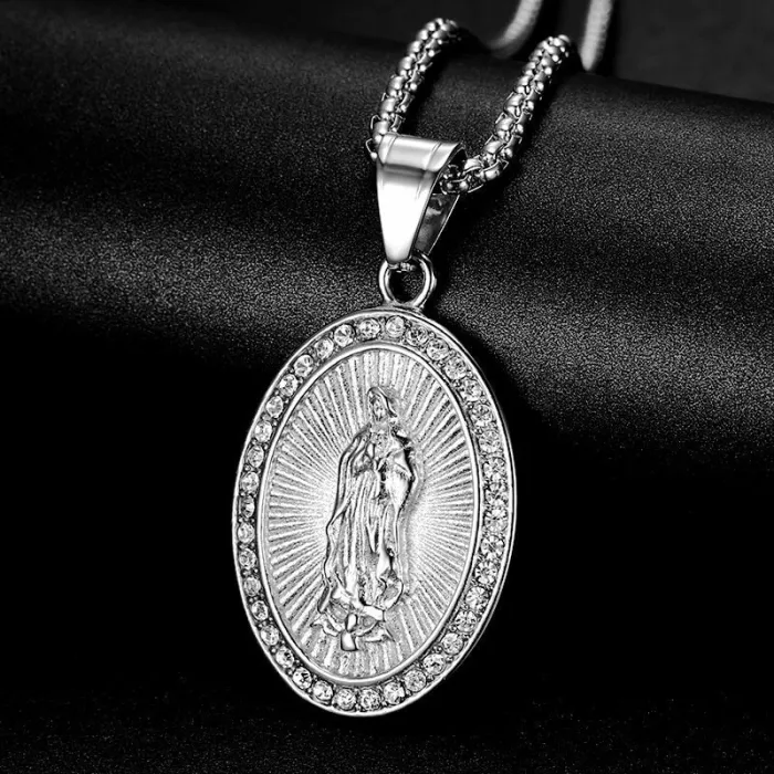 Wholesale Virgin Mary Pendant Necklace – Bulk Gold-Plated Stainless Steel Hip Hop Jewelry at Factory Price