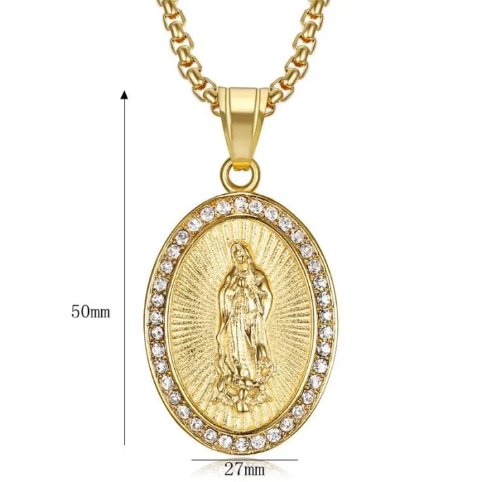 Wholesale Virgin Mary Pendant Necklace – Bulk Gold-Plated Stainless Steel Hip Hop Jewelry at Factory Price