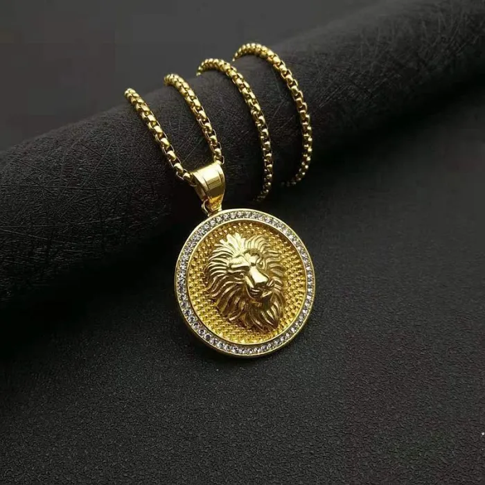 Wholesale Lion Head Pendant – Bulk Gold-Plated Stainless Steel Hip Hop Necklace with CZ for Men at Factory Price