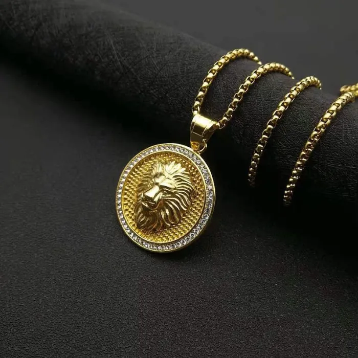 Wholesale Lion Head Pendant – Bulk Gold-Plated Stainless Steel Hip Hop Necklace with CZ for Men at Factory Price