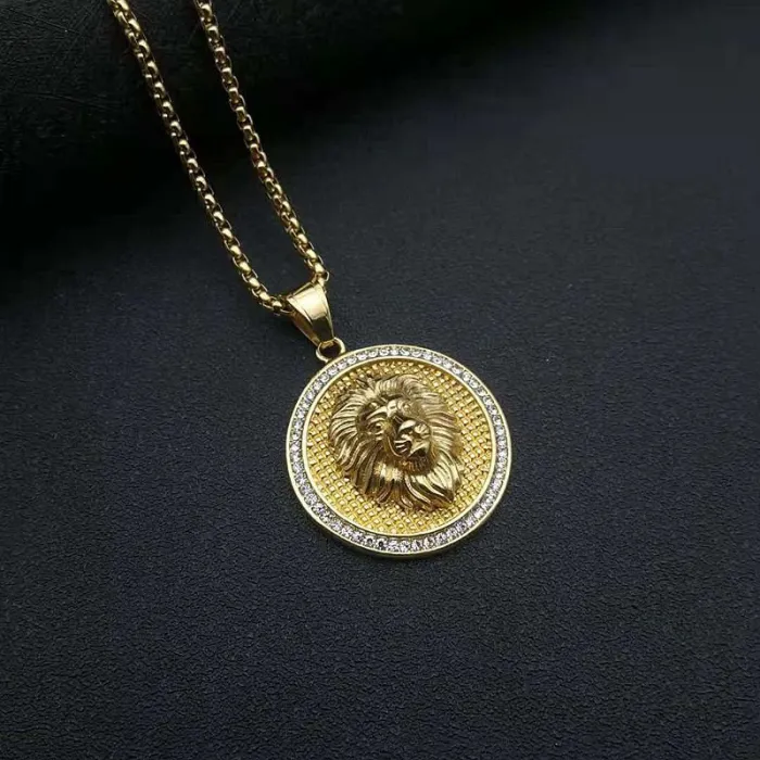 Wholesale Lion Head Pendant – Bulk Gold-Plated Stainless Steel Hip Hop Necklace with CZ for Men at Factory Price