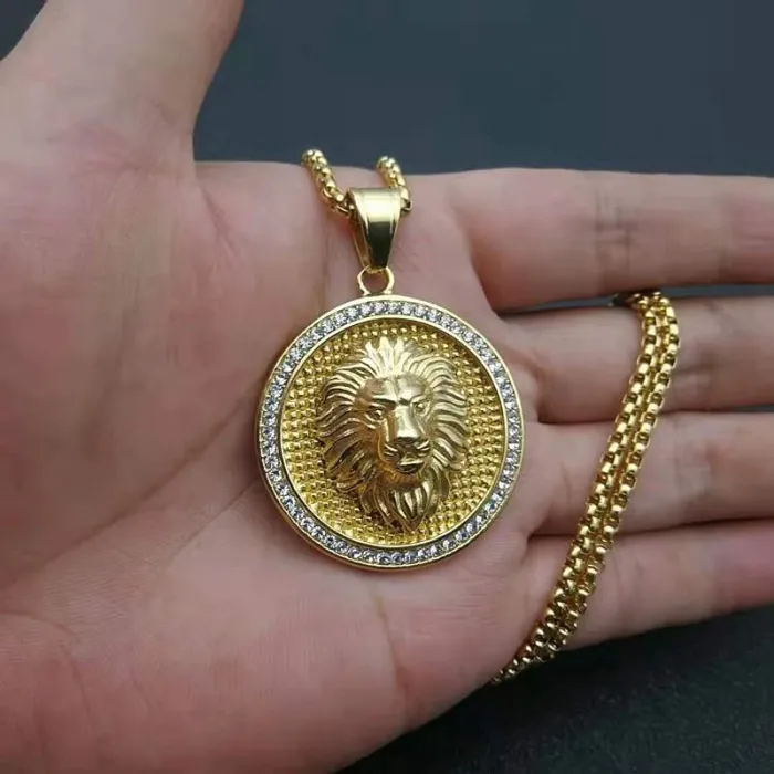 Wholesale Lion Head Pendant – Bulk Gold-Plated Stainless Steel Hip Hop Necklace with CZ for Men at Factory Price