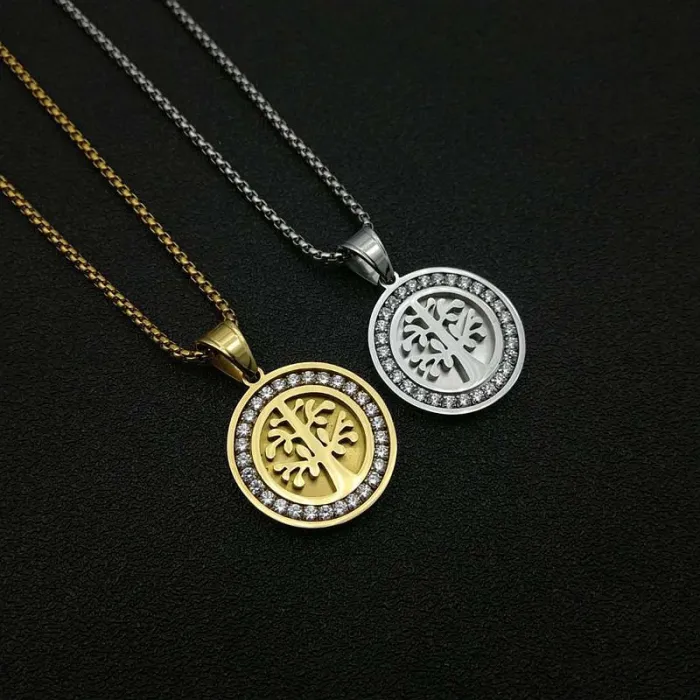 Wholesale Hip Hop Tree of Life Pendant Necklace | Titanium Steel Gold Plated AAA CZ Bulk Supplier & Factory Price