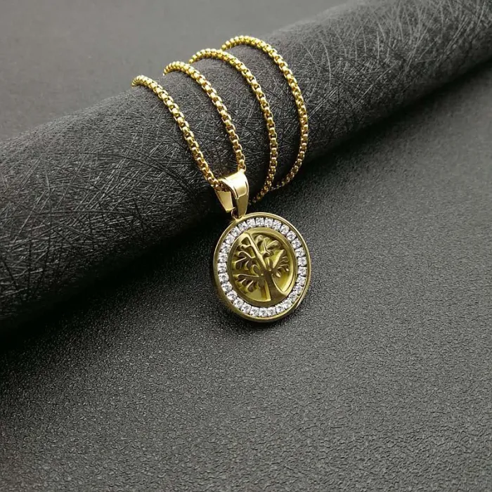 Wholesale Hip Hop Tree of Life Pendant Necklace | Titanium Steel Gold Plated AAA CZ Bulk Supplier & Factory Price
