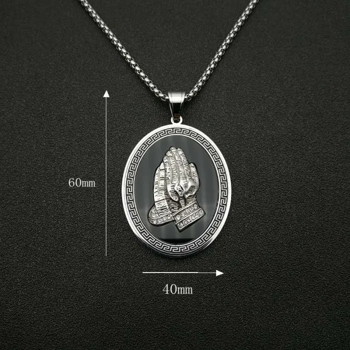 Wholesale Hip Hop Prayer Hands Pendant Necklace | Titanium Steel Gold Plated Acrylic CZ Bulk Supplier & Factory Price