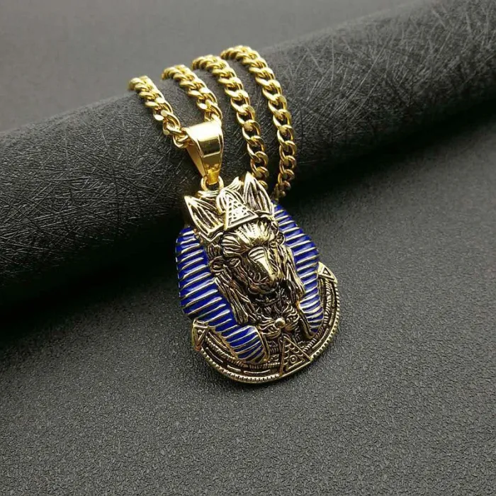 Wholesale Hip Hop Anubis Pendant Necklace | Titanium Steel Gold Plated Egyptian Vintage Bulk Supplier & Factory Price