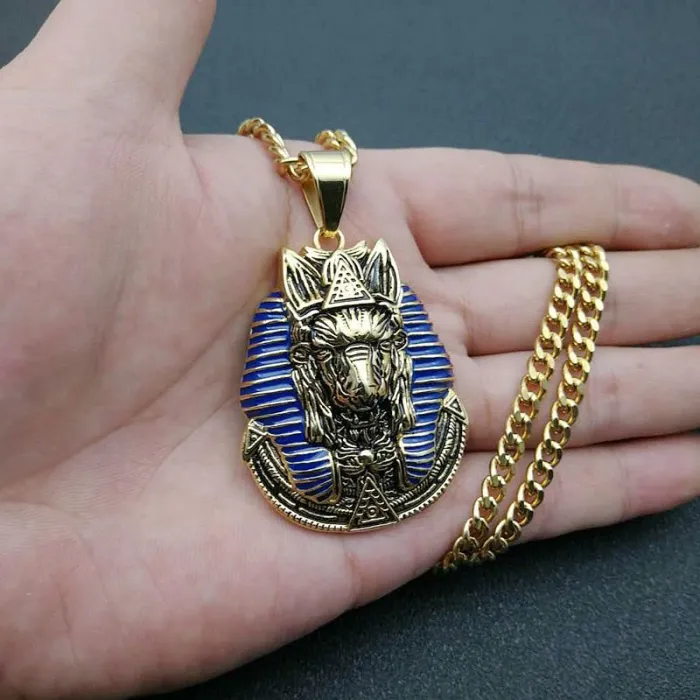 Wholesale Hip Hop Anubis Pendant Necklace | Titanium Steel Gold Plated Egyptian Vintage Bulk Supplier & Factory Price