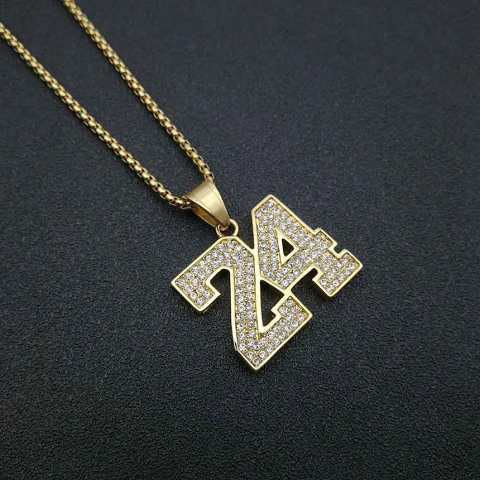 Wholesale Hip Hop Kobe #24 Basketball Pendant Necklace | Titanium Steel Gold Plated Full CZ Bulk Supplier & Factory Price