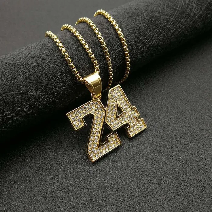 Wholesale Hip Hop Kobe #24 Basketball Pendant Necklace | Titanium Steel Gold Plated Full CZ Bulk Supplier & Factory Price