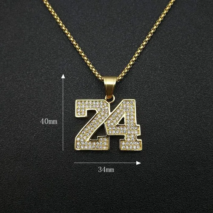Wholesale Hip Hop Kobe #24 Basketball Pendant Necklace | Titanium Steel Gold Plated Full CZ Bulk Supplier & Factory Price