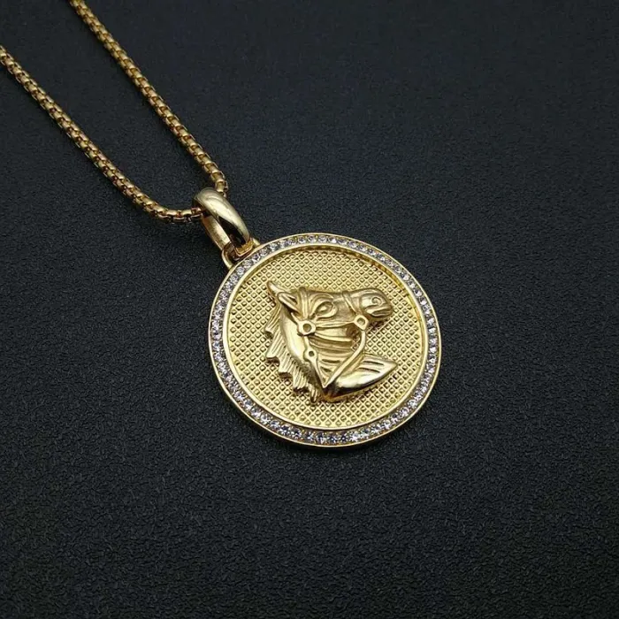 Wholesale Hip Hop Horse Head Pendant Necklace | Stainless Steel Gold Plated CZ Bulk Supplier & Factory Price
