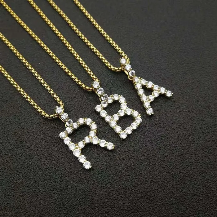 Wholesale Hip Hop BAR Letter Pendant Necklace | 316 Stainless Steel Gold Plated AAA CZ Bulk Supplier & Factory Price