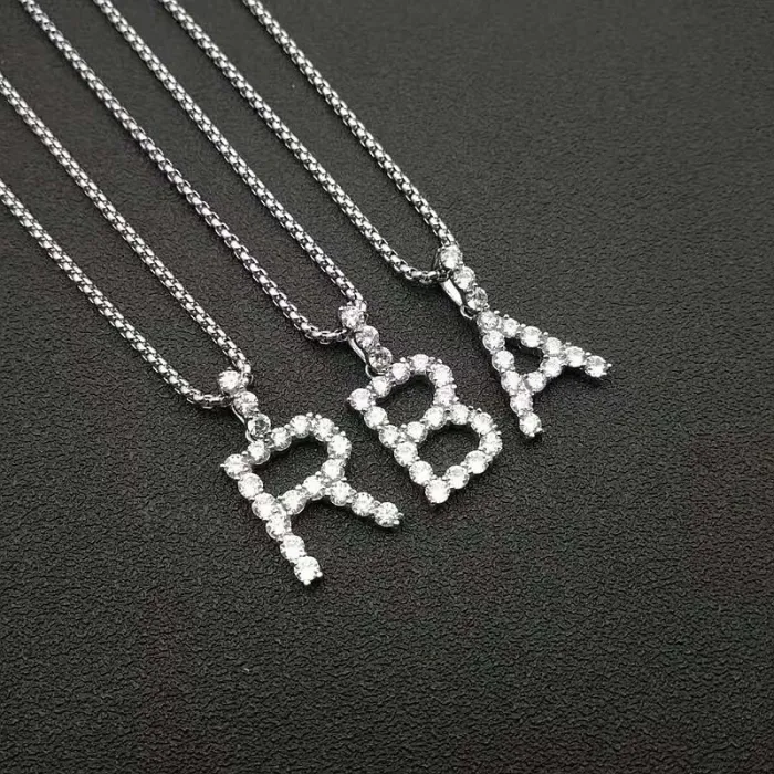 Wholesale Hip Hop BAR Letter Pendant Necklace | 316 Stainless Steel Gold Plated AAA CZ Bulk Supplier & Factory Price