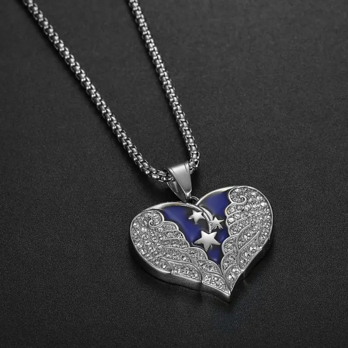 Wholesale Hip Hop Heart Wing Star Pendant Necklace | Titanium Steel Gold Plated Blue CZ Bulk Supplier & Factory Price