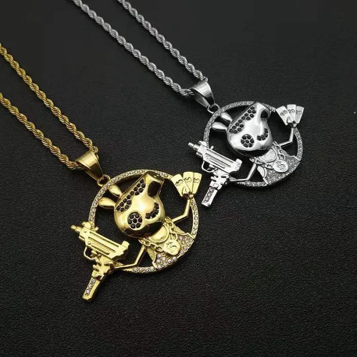 Wholesale Hip Hop Crazy Pig Pendant Necklace | Stainless Steel Gold Plated CZ Bulk Supplier & Factory Price
