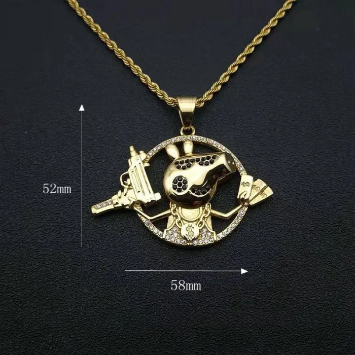 Wholesale Hip Hop Crazy Pig Pendant Necklace | Stainless Steel Gold Plated CZ Bulk Supplier & Factory Price