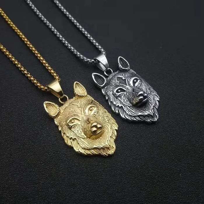 Wholesale Viking Wolf Head Pendant Necklace | Punk Stainless Steel Titanium Steel Bulk Supplier & Factory Price