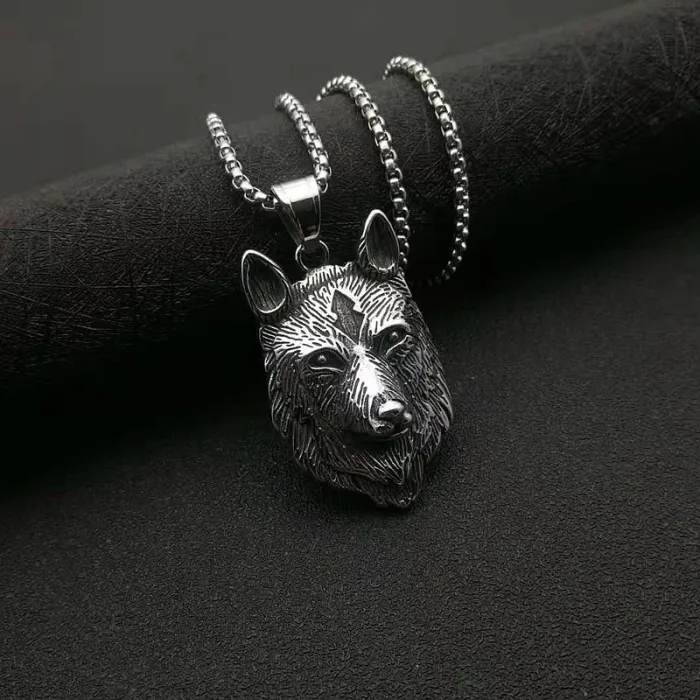 Wholesale Viking Wolf Head Pendant Necklace | Punk Stainless Steel Titanium Steel Bulk Supplier & Factory Price